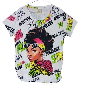 Fashion Of New York Graphic Top Size 3X "Fearless" Print All Over and Girl Face